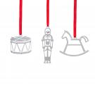 Nambe Metal Mini Rocking Horse, Nutcracker and Drum Set of Three 2022 Ornaments