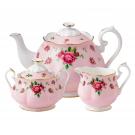Royal Albert New Country Roses Pink Teapot, Sugar and Creamer Set