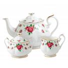 Royal Albert New Country Roses White Teapot, Sugar and Creamer Set