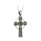 Cashs Ireland, Sterling Silver Cross With Round Connemara Marble Pendant Necklace