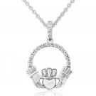 Waterford Jewelry Sterling Silver Pendant White Stone Set Claddagh
