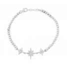 Waterford Jewelry Sterling Silver Wristwear Metallic Beaded Bracelet With Trio Of Crystal Stars