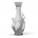 Lladro Home Decor, Herons' Realm Vase. Silver Lustre