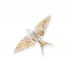 Lalique Hirondelle, Swallow Sculpture, Wings Down, Clear And Gold