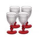 Vista Alegre Glass Bicos Bicolor Goblet With Red Stem, Set of 4