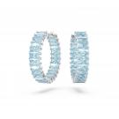 Swarovski Jewelry Matrix Baguette Aquamarine Blue and Rhodium Hoop Pierced Earrings