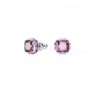 Swarovski Birthstone stud earrings, Square cut, February, Pink, Rhodium plated