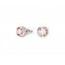 Swarovski Birthstone stud earrings, Square cut, June, Pink, Rhodium plated