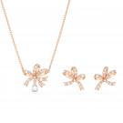 Swarovski Crystal and Rose Gold Volta Bow Necklace and Pierced Earrings Set