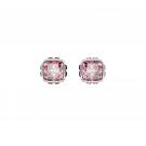 Swarovski Birthstone stud earrings, Square cut, October, Pink, Rhodium plated