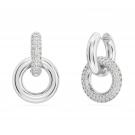 Swarovski Dextera hoop earrings, Asymmetrical design, Interlocking loop, White, Rhodium