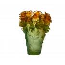 Daum 13.8" Rose Passion Vase in Green and Orange